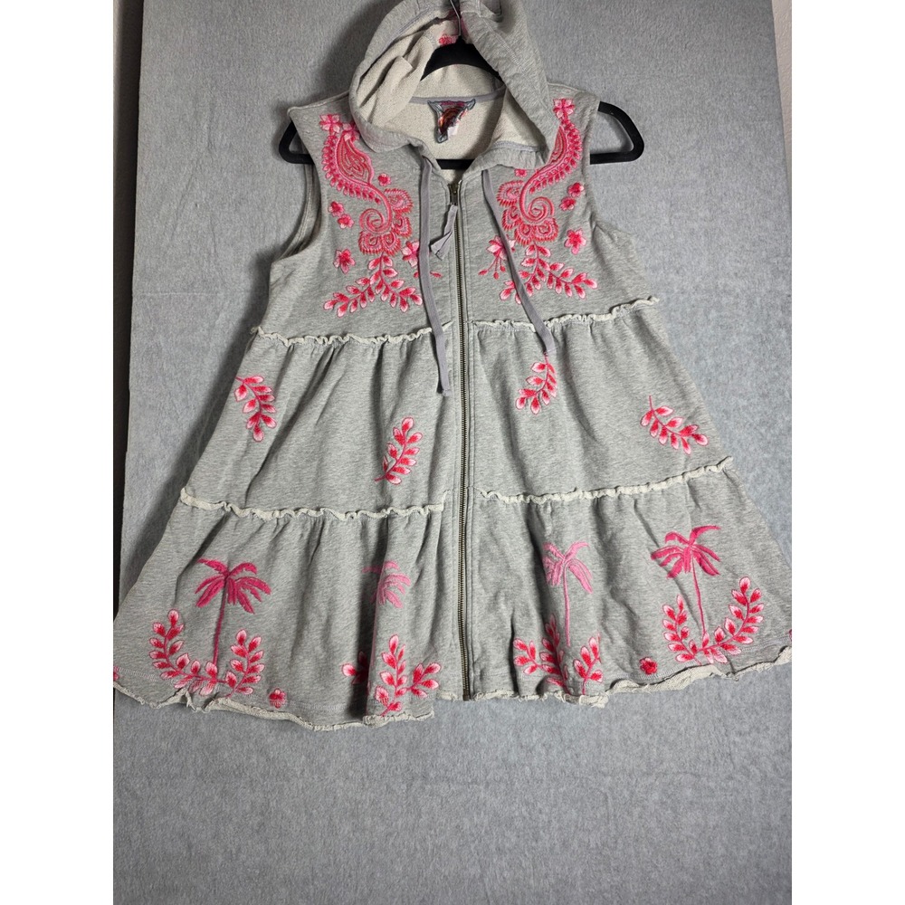 Johnny Was Cassia Grey Embroidered Swing Hoodie Jacket Vest Womens Small Pink - Picture 4 of 12